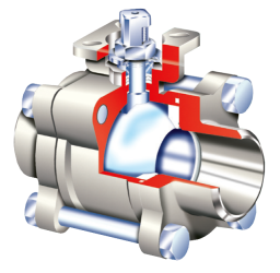 Three-piece ball valve for hydrogen